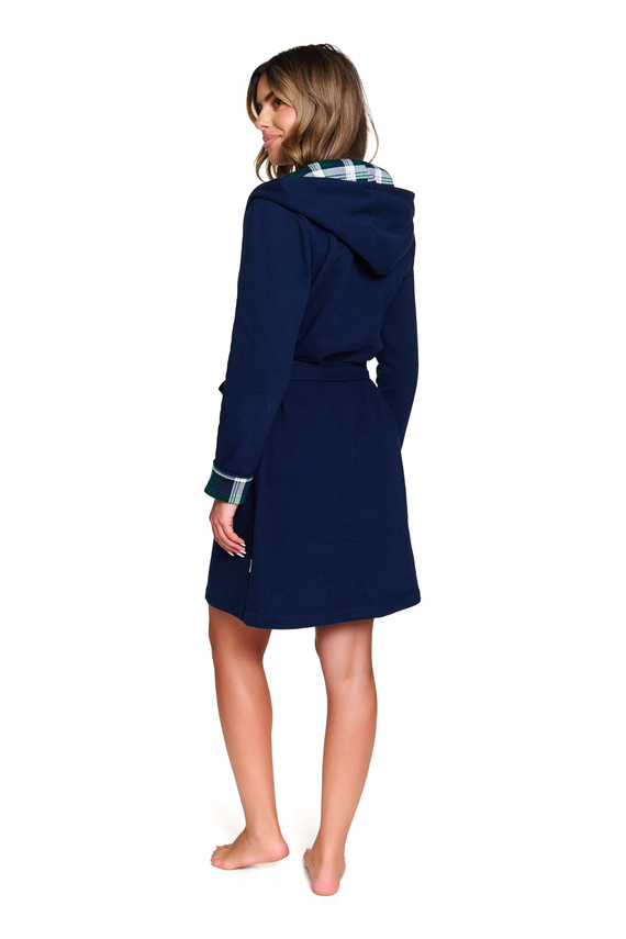 Doctor Nap 7365 - Vestaglia da donna in cotone con cappuccio e quadretti - blu navy