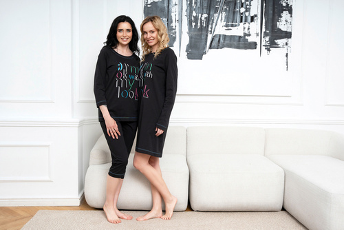 Olza Pigiama da donna manica 3/4, pantalone 3/4 Moda italiana - nero