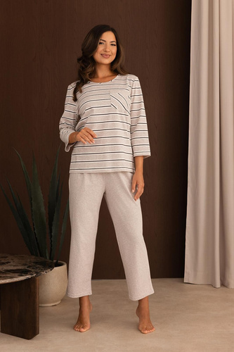 Pigiama donna Regina 4016 7/8 100% cotone manica 7/8 comfort blu