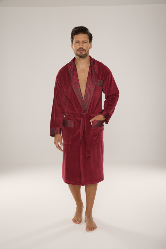 868 Nobile accappatoio da uomo in velluto De Lafense- elegante, morbido, di qualità, bordeaux