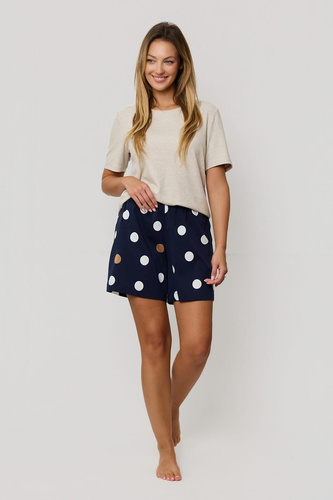 Pigiama da donna Mefemi by Nipplex Oceane beige - viscosa a coste, T-shirt e pantaloncini con piselli