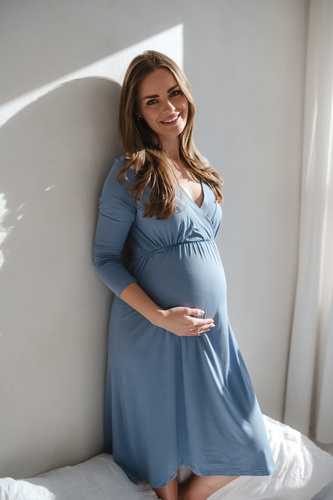Star Light Camicia da notte in bambù per la gravidanza e l'allattamento 7/8 Milk&Love blu - traspirante, per l'ospedale, comoda per l'allattamento