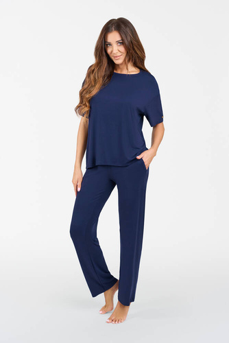 Akord Donna set manica corta, pantaloni lunghi Moda Italiana - blu navy