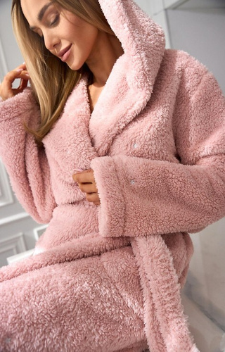 2559 Liv L&L accappatoio da donna con cappuccio rosa cipria - corto e comodo