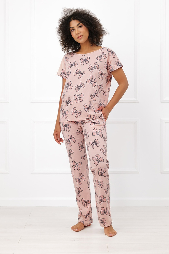 Italian Fashion Silano pigiama donna 100% cotone pantaloni lunghi con fiocchi