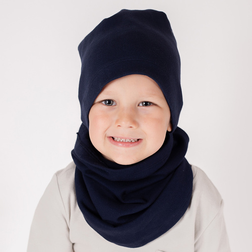 219268 Set Willy Nicol cappello + snood in cotone - blu navy, a righe