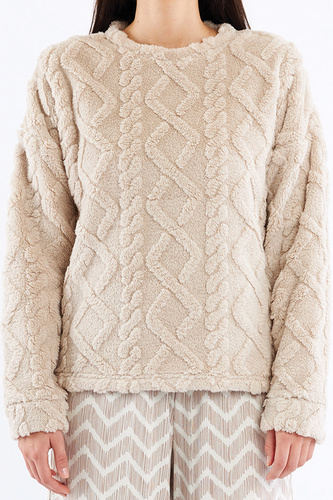Pigiama da donna Sofie Sorbetto beige - caldo sherpa, palazzo, elegante e morbido