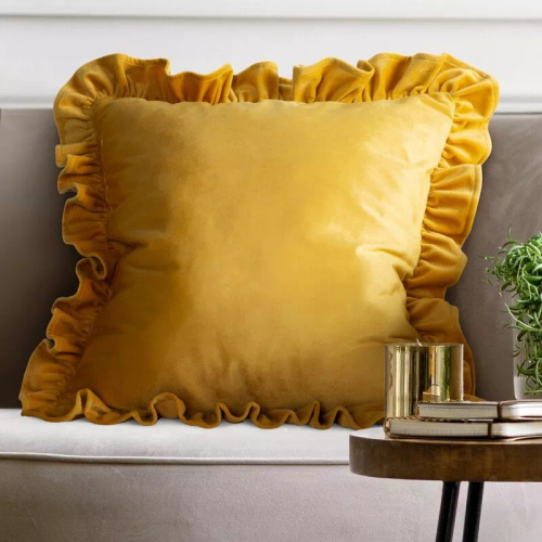 Copricuscino Brenda 45x45 verde salvia velluto volant mustard