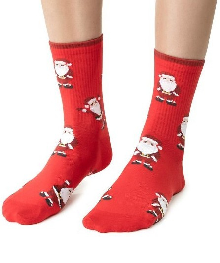ARTE.136 Calze natalizie da donna Steven red 140- cotone, calde, modello invernale