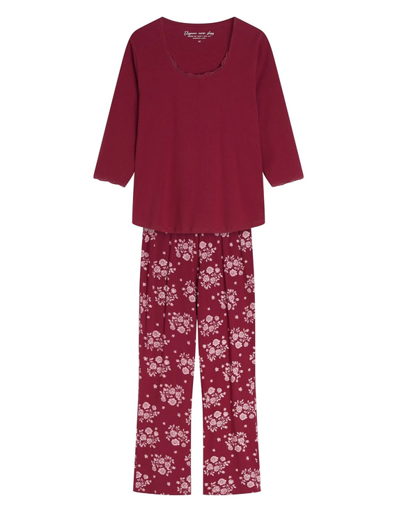 Pigiama da donna Henderson Ginni 45419 100% cotone manica lunga gatti grigia