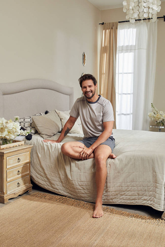 Abel Pigiama da uomo a maniche corte, pantaloncini Moda italiana - beige/stampa