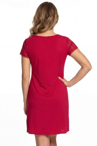 Koszula nocna Elena Donna z wiskozy z koronką, elegancka, miękka, dekolt w serek, kolor wineberry