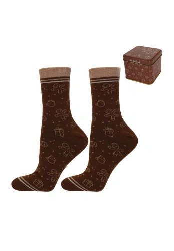 Calzini da donna Moraj CSL250-962 natalizi con motivo di pan di zenzero, in scatola regalo