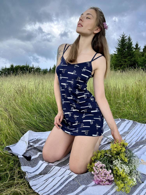 659 Camicia da notte senza spalline Cat Love Forex - blu navy