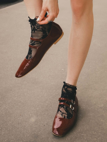 Calze I1100 Ismena Fiore – Calze in pizzo con motivo floreale, rouches, eleganti