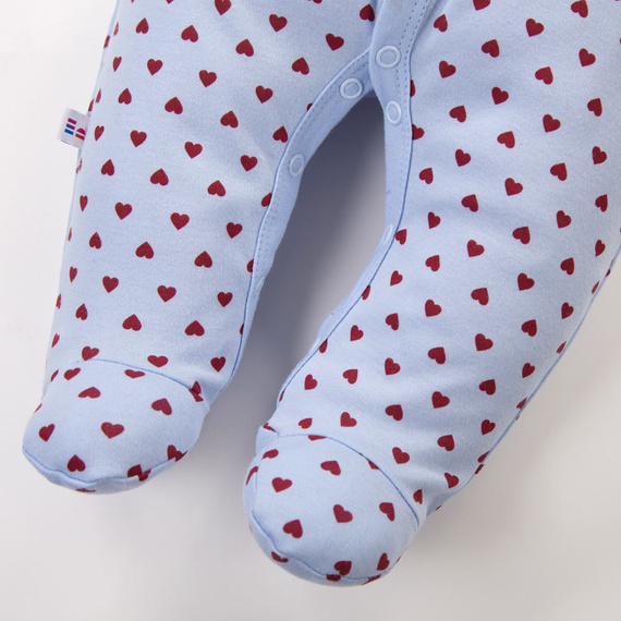 Tutina neonato Love Eevi azzurra con cuoricini 100% cotone con maniche ripiegabili