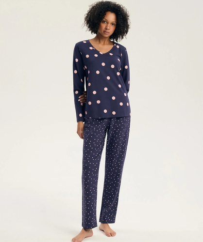 Pigiama da donna Henderson Ginni 45419 100% cotone manica lunga gatti grigia