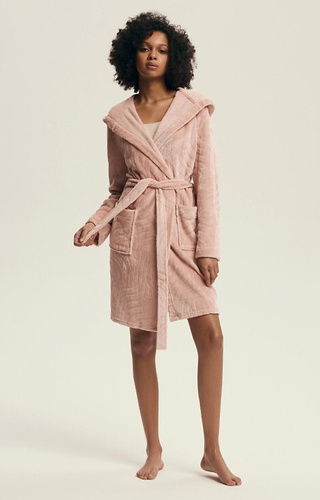 43602 Devyn Vestaglia da donna con cappuccio Henderson dusty rose - corta, calda, in velluto