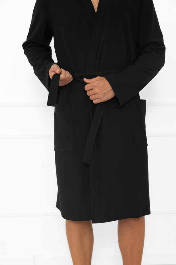 Vestaglia da uomo Bono Italian Fashion nera - con cintura, motivo in rilievo, elegante e confortevole