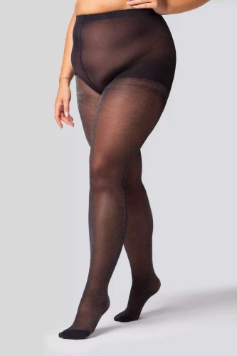 Collant da donna Shine Queen Size 30 den - nero con glitter argento, lucido