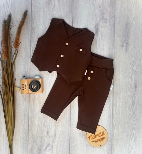 Mamatti KC018 completo elegante bambino gilet pantaloni cioccolato