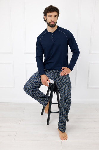 Pigiama uomo Rufin Italian Fashion in cotone manica lunga pantaloni blu navy