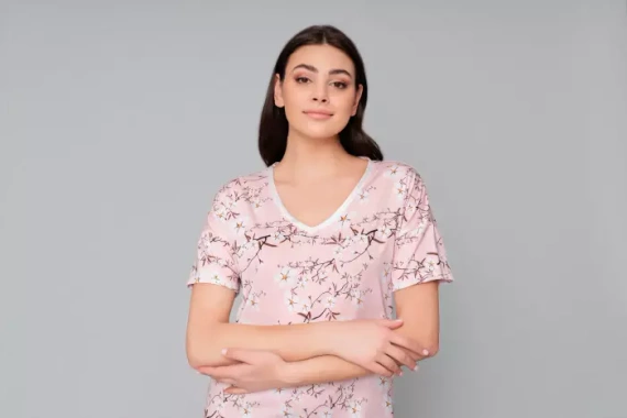Camicia da notte a maniche corte Alwa Moda Italiana - stampa rosa