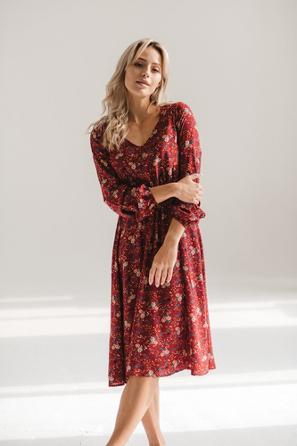 Lovely Dress Vestito midi per la maternità e l'allattamento di Milk&Love - marrone a fiori, manica lunga