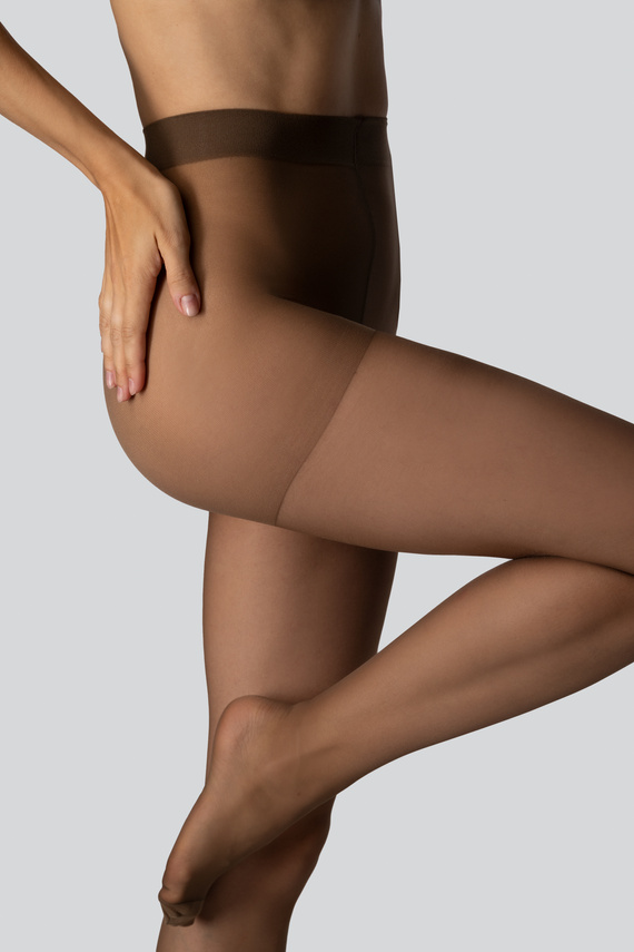 Mona Viola collant da donna 20 DEN classici lucidi con punta rinforzata avana