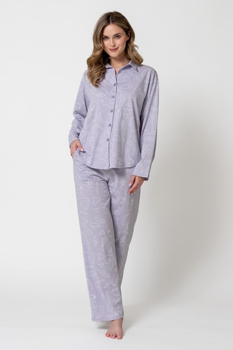 Pigiama donna Leveza 1784 Marcelina lilla 100% cotone con bottoni
