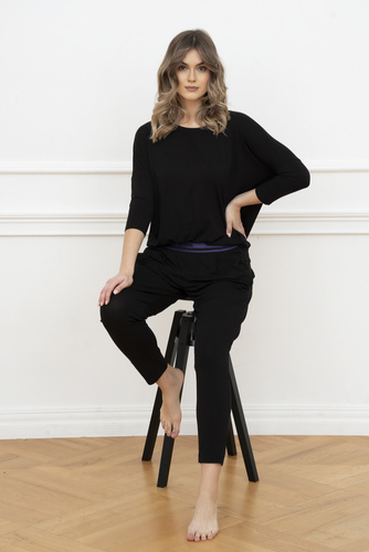 Stile Set donna con maniche a 3/4, lunghezza.pantaloni moda italiana neri