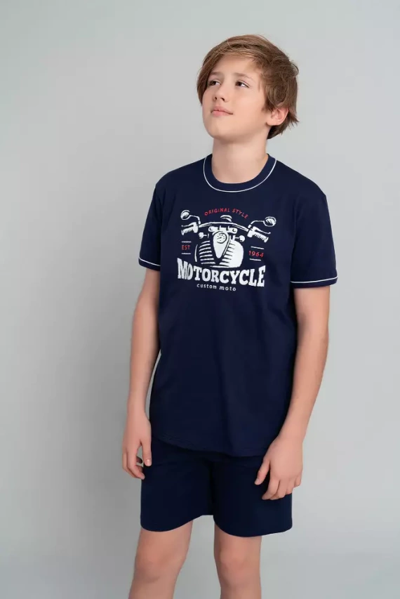 Pigiama Gibson Boys a maniche corte, pantaloni Italian Fashion - blu navy