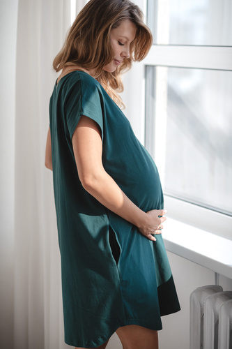 Camicia parto e allattamento Born of Love Milk&Love con bottoni green 