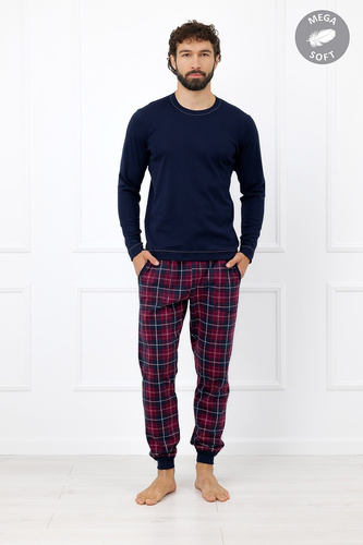 Italian Fashion Brajan Pigiama uomo Mega Soft pantaloni lunghi a quadri blu scuro