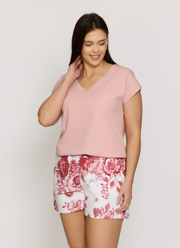 Pigiama donna Mefemi by Nipplex Elara PC71 in cotone estiva con pantaloncini rosa