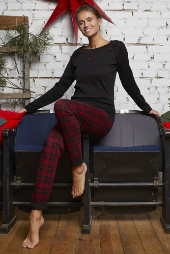 Ordesa Pigiama da donna manica lunga, pantaloni lunghi Moda italiana - nero/stampa