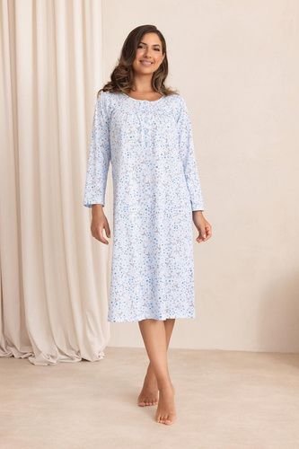 Camicia da notte Regina 2013 7/8 Blu 100% Cotone Manica lunga