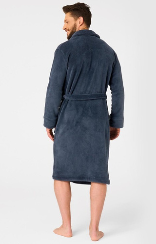 MGL 255 B25 Accappatoio da uomo blu navy - classico, morbido, legato in vita