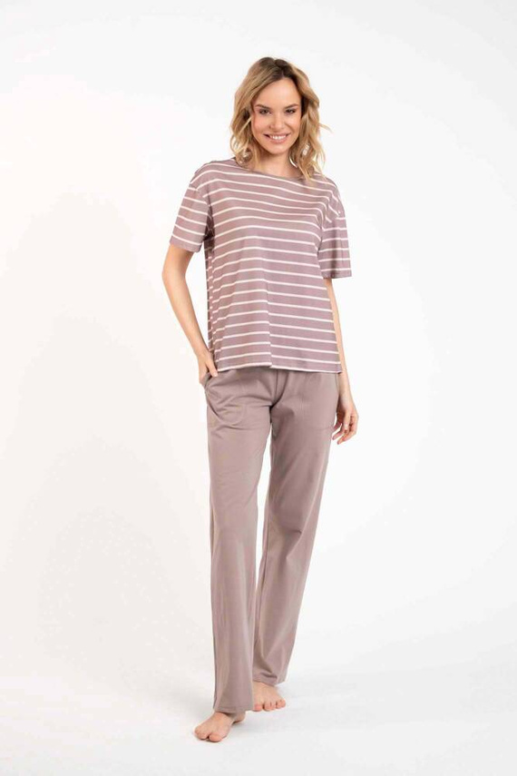 Betty Pigiama da donna manica corta, pantaloni lunghi Moda italiana - cappuccino/stampa cappuccino