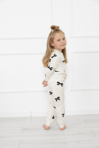 Pigiama da bambina Figaro - ecru, cotone, maniche lunghe e pantaloni Moda italiana