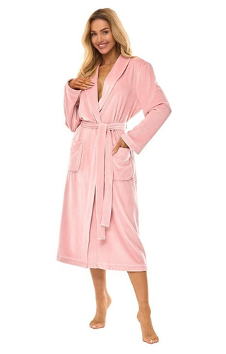 2510 Aura L&L accappatoio lungo da donna rosa cipria - morbido e caldo