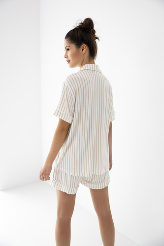 Pigiama donna Davina Sensis ecru/beige, viscosa, manica corta, righe