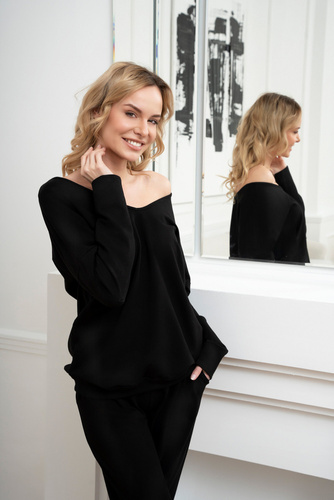 Karina Donna set manica lunga, pantaloni Moda Italiana - nero