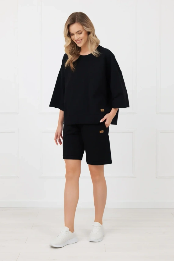 Pantaloncini donna Kaori Italian Fashion in cotone con tasche nero