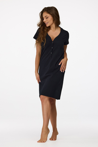 no. 17 Camicia da notte per la gravidanza Senizo nero - 100% cotone, manica corta, nanne per l'allattamento