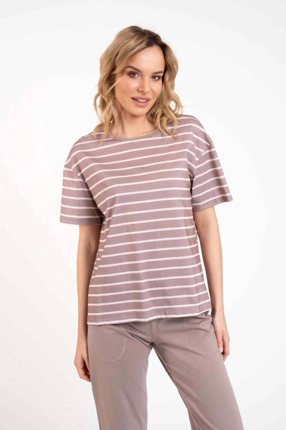 Betty Pigiama da donna manica corta, pantaloni lunghi Moda italiana - cappuccino/stampa cappuccino