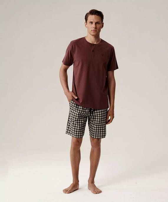 Pigiama da uomo NMP-397 - cotone grigio vino, manica corta, leggero e confortevole per l'estate