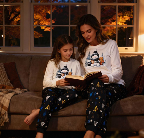 721/427 Pigiama da donna Snowy Day Cornette ecru - cotone, manica lunga | Caldo e confortevole