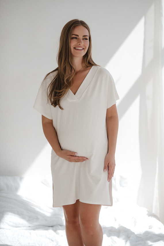 Camicia da notte Moon per gravidanza e allattamento Milk&Love - viscosa crema, oversize | qualità polacca