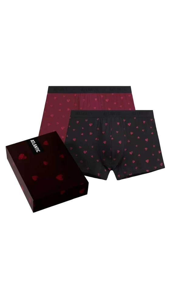 2GMH-032/Z26 Boxer da uomo Atlantic 2 pezzi in cotone con cuoricini